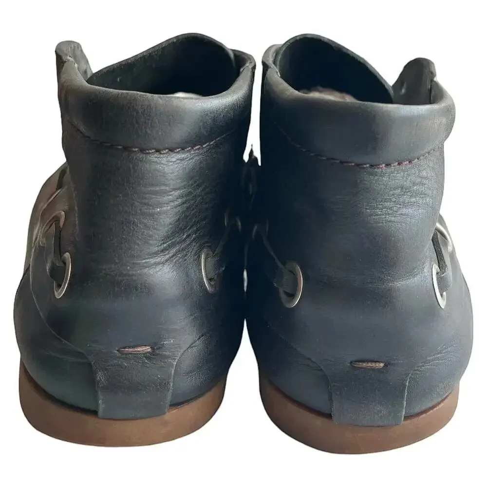 Vintage Gucci Men's Black Leather High Top Boat Shoes Moc Toe 41 Italy
